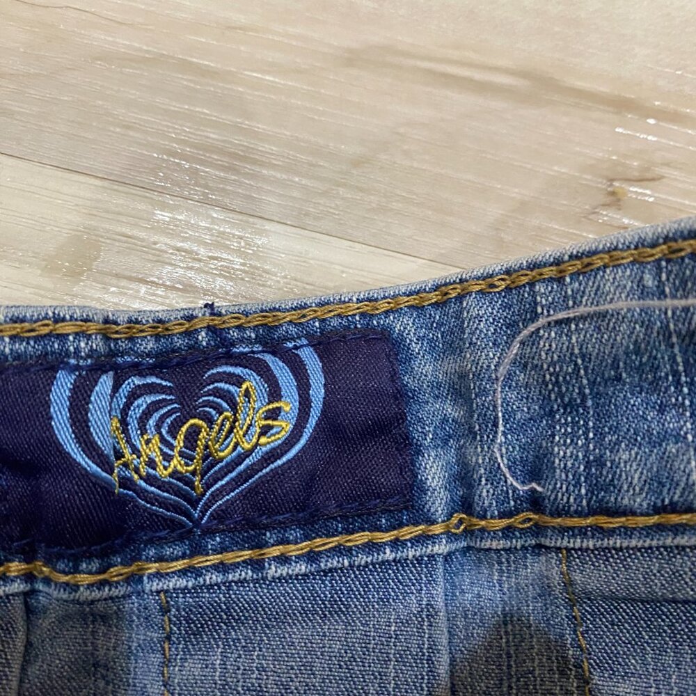 Angels Denim Pleated Mini Skirt Size 7 Y2K Low Rise Button Detail - Picture 5 of 10